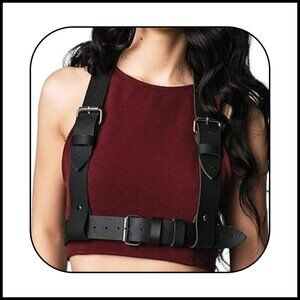 Leather Body Harness Chain Adjustable Rave Party Accessory Y2K Chic